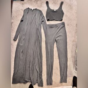 Gray Ribbed Three-Piece Set